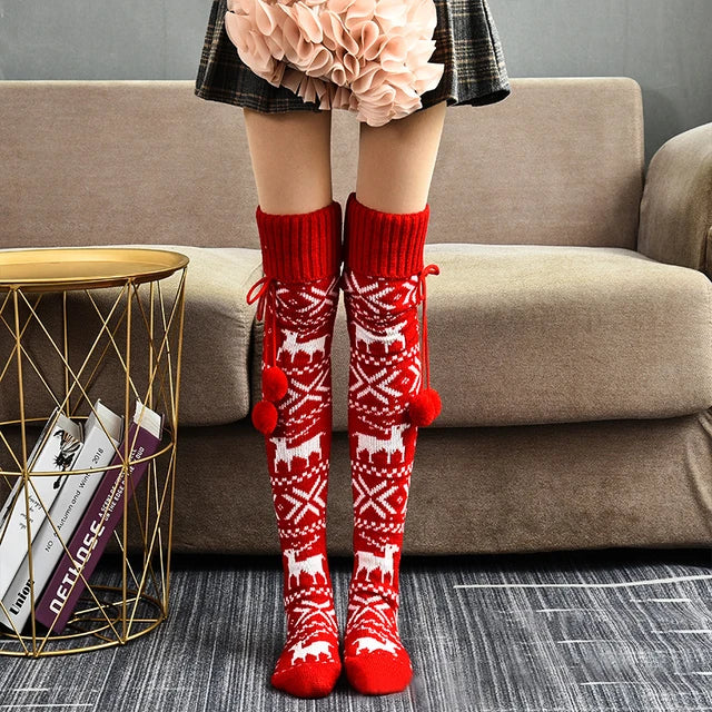 Christmas Knee High Stockings Snowflake For Adults - Funny Holiday Party Apparel For Men and Women