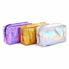 PU Leather Holographic Makeup Pouch Cosmetic Bag Waterproof Toiletries Organizer Pen Bag for Women and Girls