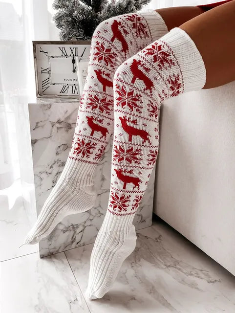 Christmas Knee High Stockings Snowflake For Adults - Funny Holiday Party Apparel For Men and Women