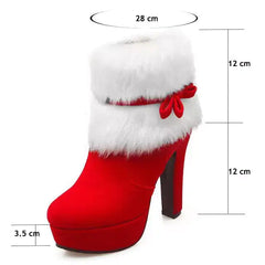 Christmas Winter High Heel Boot Plush Shoes Zipper Closure Boot for Women