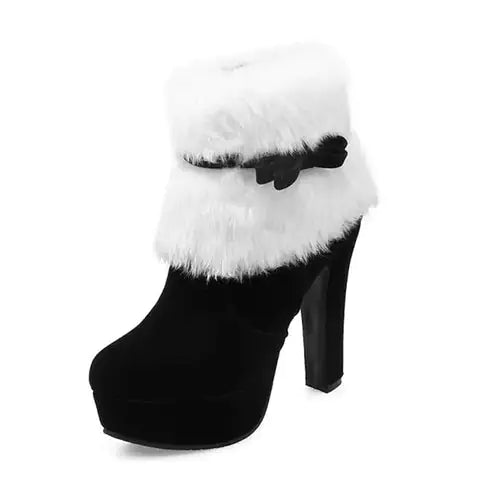 Christmas Winter High Heel Boot Plush Shoes Zipper Closure Boot for Women