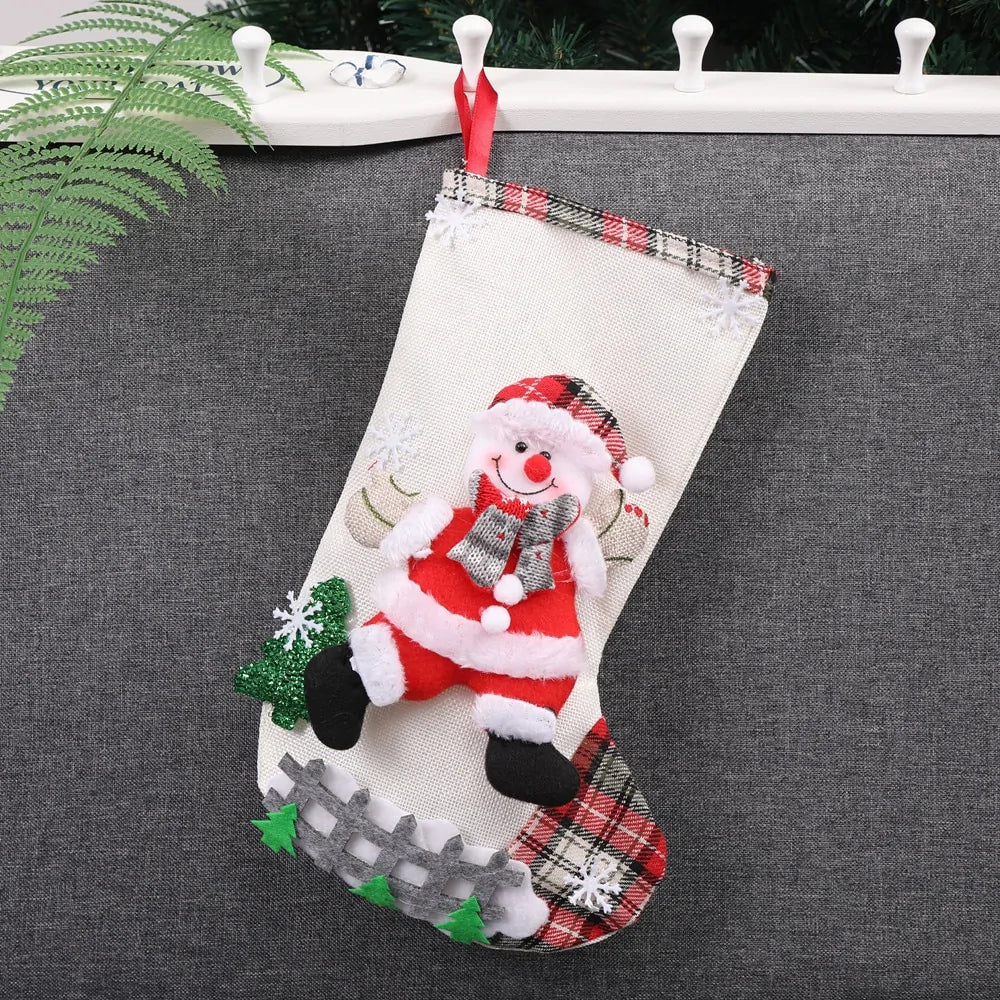 Christmas Sock Santa Snowman Reindeer Stockings for Stairs Fireplace Hanging Xmas Home Decor