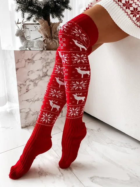 Christmas Knee High Stockings Snowflake For Adults - Funny Holiday Party Apparel For Men and Women