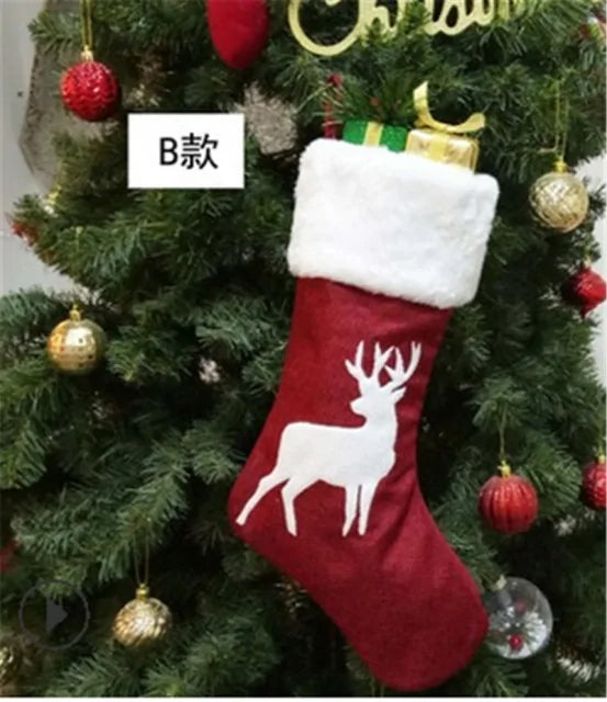 Christmas Stockings with Snowflake Santa Snowman Reindeer and Plush Faux Fur Cuff Stockings for Stairs Fireplace Hanging Xmas Home Decor