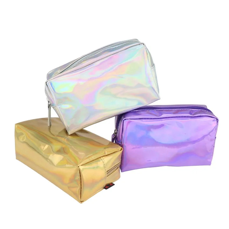 PU Leather Holographic Makeup Pouch Cosmetic Bag Waterproof Toiletries Organizer Pen Bag for Women and Girls