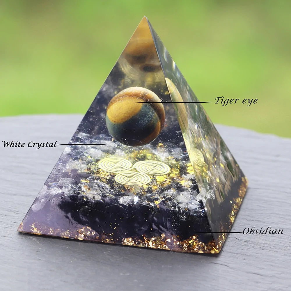 Orgone Pyramid for Positive Energy, Orgonite Amethyst & Obsidian Healing