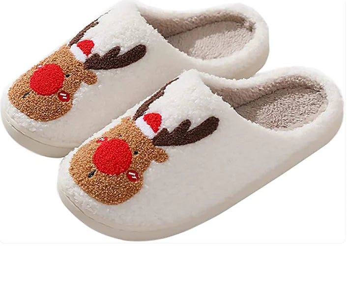 Christmas Slippers Reindeer Slippers for Women and Men Holiday Slippers Indoor Fluffy Warm