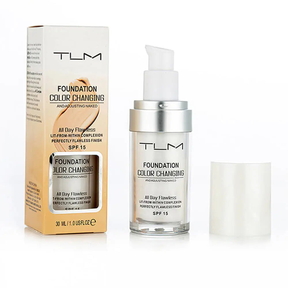 TLM Colour Changing Liquid Foundation Hides Wrinkles & Lines, BB Cream Makeup Base Concealer Cover Moisturizing Fluid for all Skin Tone SPF15 (30ml)