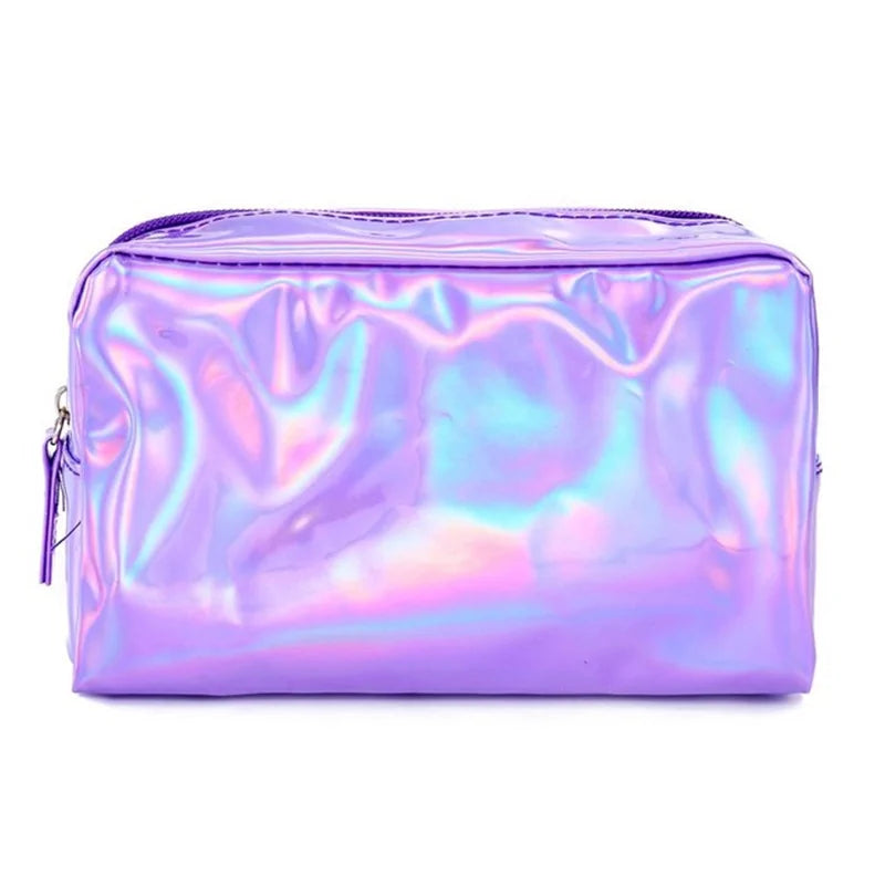 PU Leather Holographic Makeup Pouch Cosmetic Bag Waterproof Toiletries Organizer Pen Bag for Women and Girls