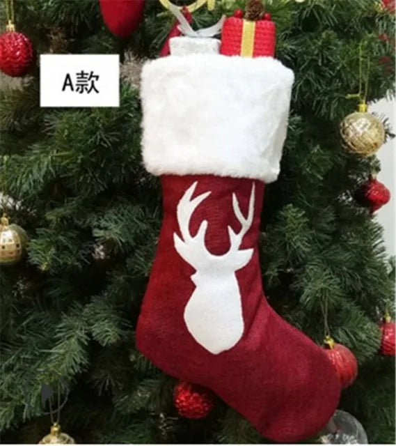 Christmas Stockings with Snowflake Santa Snowman Reindeer and Plush Faux Fur Cuff Stockings for Stairs Fireplace Hanging Xmas Home Decor