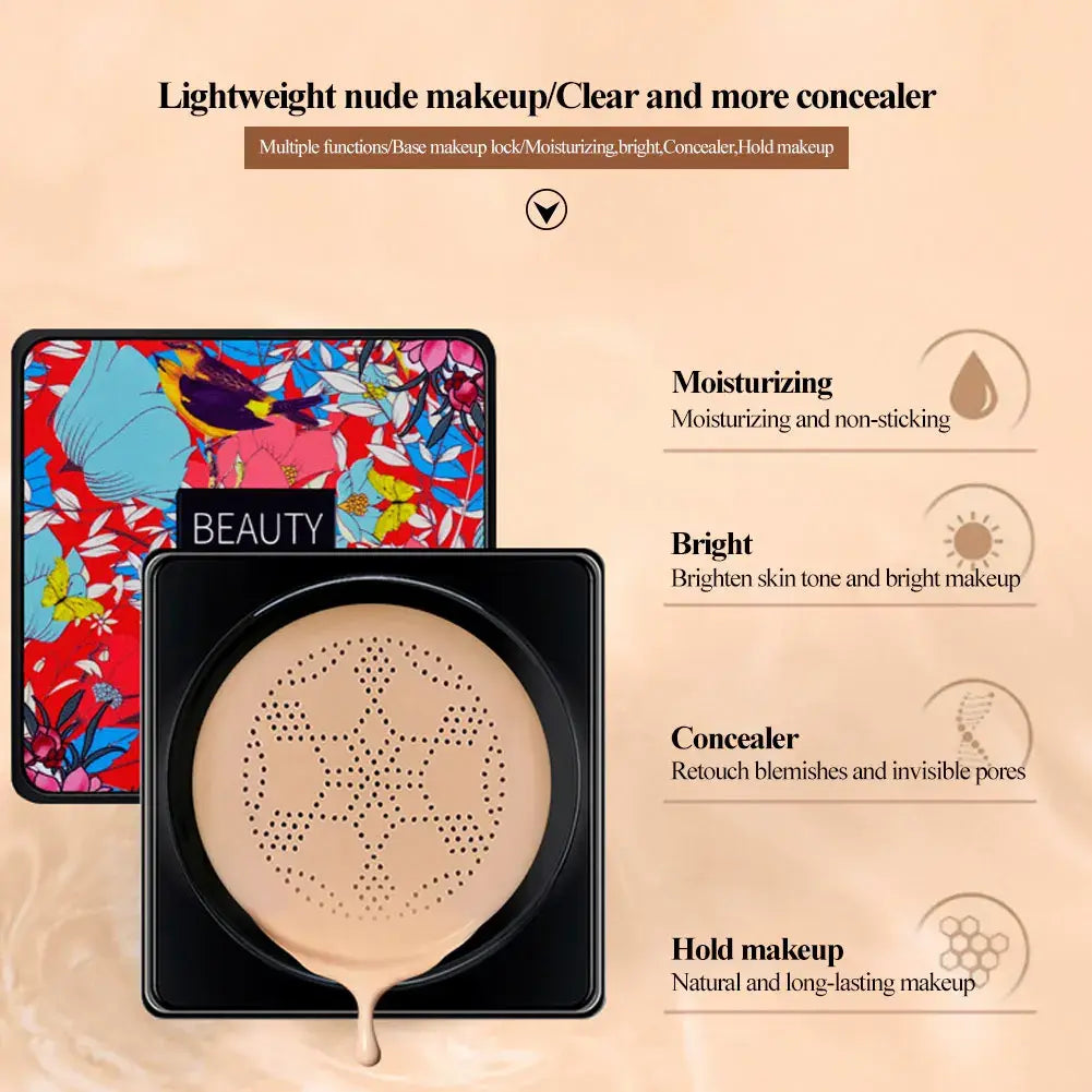 Air Cushion CC Cream Mushroom Head Foundation, Moisturizing BB Cream Makeup Long Lasting Matte Concealer