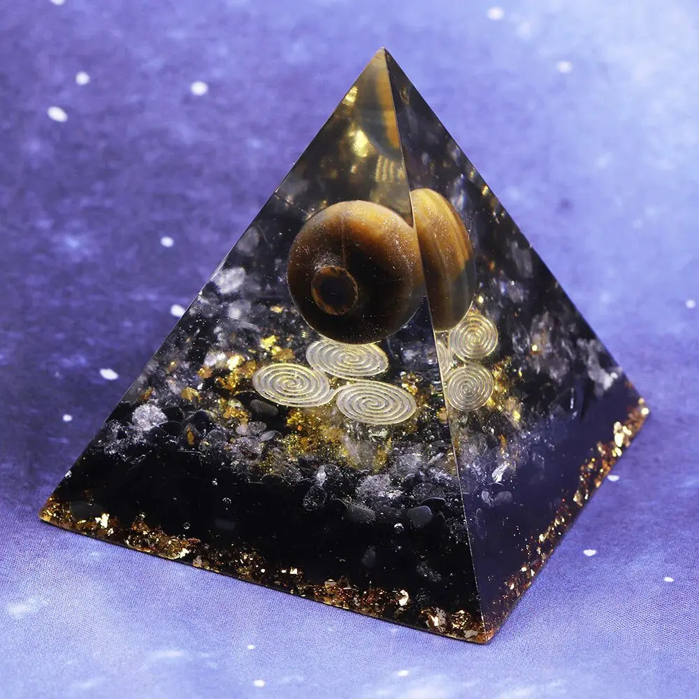 Orgone Pyramid for Positive Energy, Orgonite Amethyst & Obsidian Healing