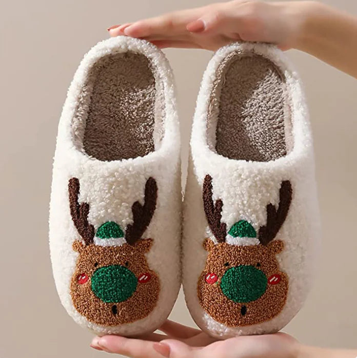 Christmas Slippers Reindeer Slippers for Women and Men Holiday Slippers Indoor Fluffy Warm