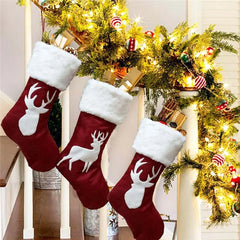 Christmas Stockings with Snowflake Santa Snowman Reindeer and Plush Faux Fur Cuff Stockings for Stairs Fireplace Hanging Xmas Home Decor