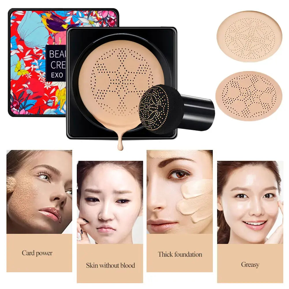 Air Cushion CC Cream Mushroom Head Foundation, Moisturizing BB Cream Makeup Long Lasting Matte Concealer