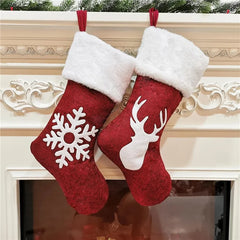 Christmas Stockings with Snowflake Santa Snowman Reindeer and Plush Faux Fur Cuff Stockings for Stairs Fireplace Hanging Xmas Home Decor