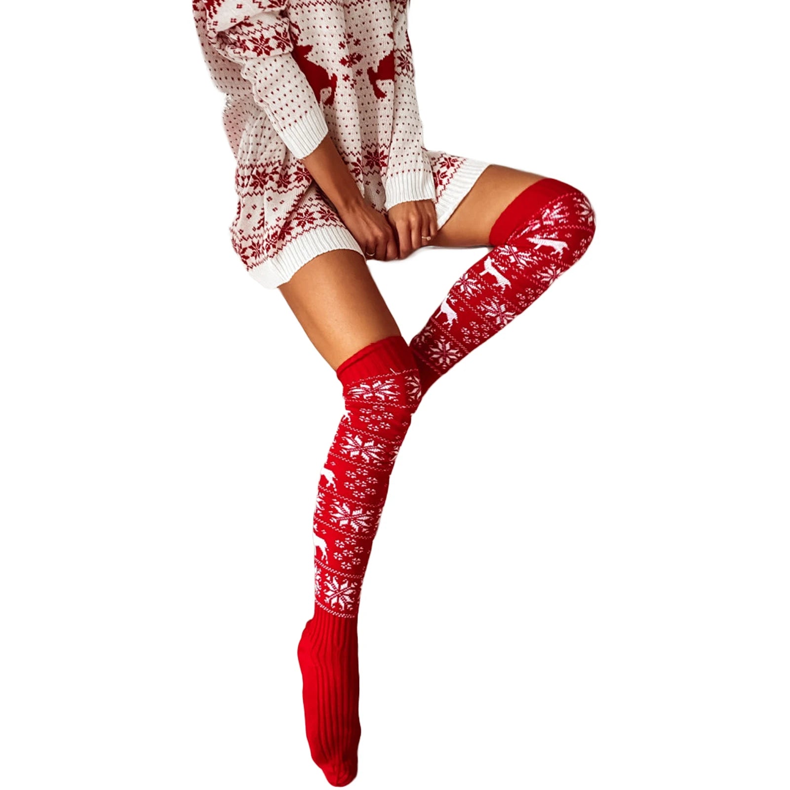 Christmas Knee High Stockings Snowflake For Adults - Funny Holiday Party Apparel For Men and Women